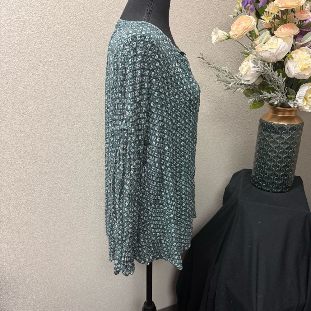 J. Jill 2X Green Boho Print Button Front Long Sleeve Tunic Top Plus Size - Picture 5 of 9